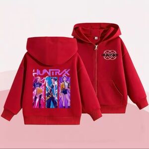 Kpop Demon Hunters Zip Hoodie Kids Sweatshirt Girl Boy Jacket Red 120 Age 5-6